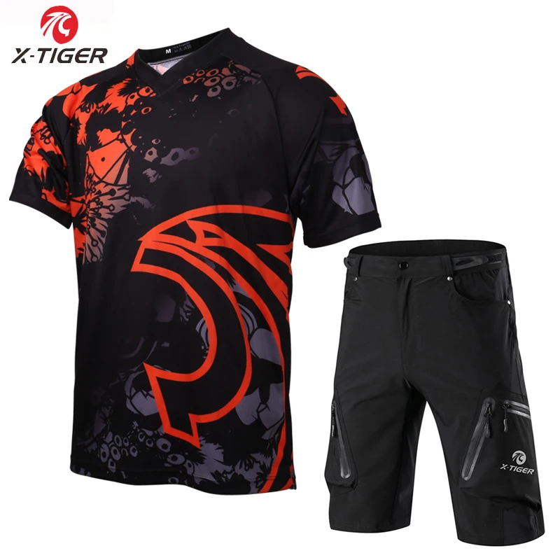 X-Tiger Pro, комплект для спуска на гору, дышащая велосипедная майка, Униформа, спортивная одежда, анти-УФ, велосипедные майки, велосипед, DH, рубашка для спуска на гору, комплект