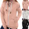 2022 Women Solid Color Hoodies Zipper Pocket Sweatshirt Long Sleeve Warm Soft Coat Women's Clothing женская куртка femme veste ► Photo 1/6