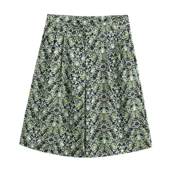 

2020 spring women's new high waist draped front zip pocket with shorts flower print casual shorts 02527153500
