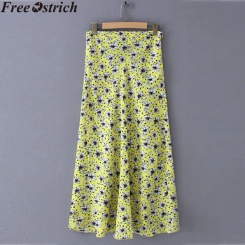 

High waist Skirt women long A-line floral print loose casual fashion Female beach skirt breathable Ladies plus size party skirt