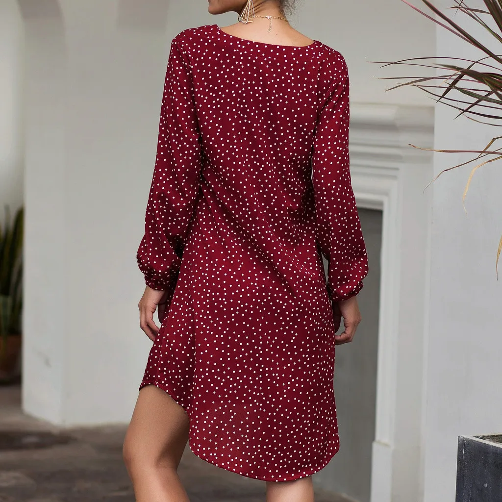 Летние женские платья Boho с длинным рукавом из полиэстера, свободные вечерние платья в горошек для девушек, летнее платье больших размеров для девушек