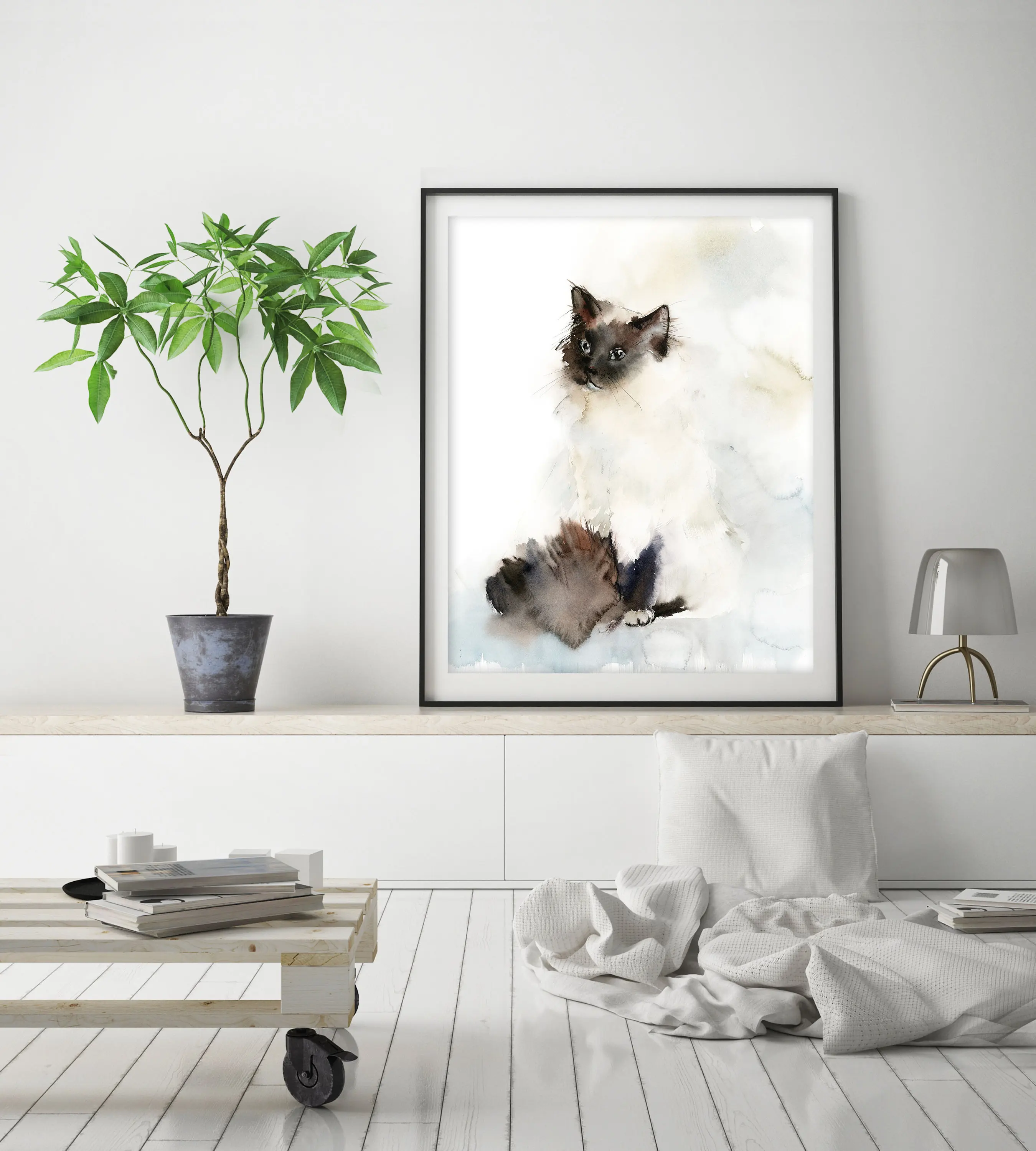 Birman Cat Fine Art Print Brown and Tan print art Minimal Modern Wall Giclée Archival PrintLiving Room Decor | Дом и сад