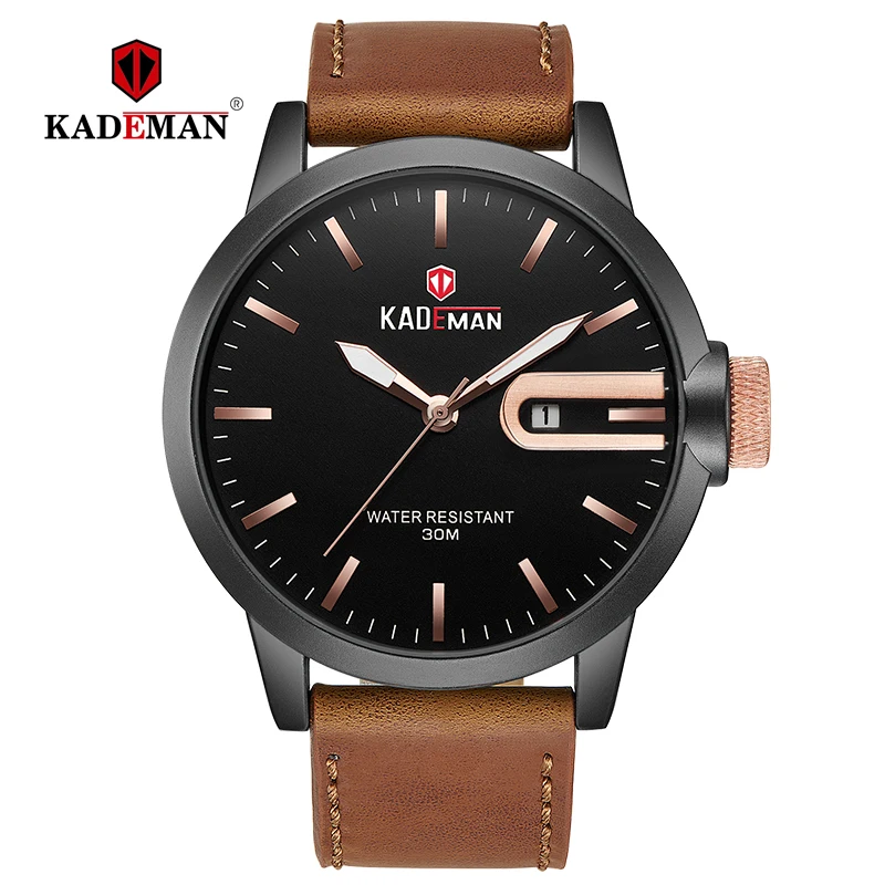 KADEMAN Classic Mens Watches New Fashion Business Male Quartz Wrist Watch Waterproof Sport Leather Casual Relogio Masculino