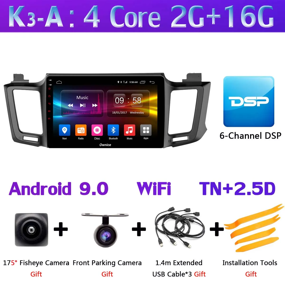 360 ° камера Android 9,0 4G ram+ 64G rom DSP CarPlay Автомобильный gps радио плеер для Toyota RAV4 RAV 4 2013 - Цвет: K3-A