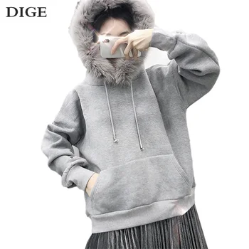 

2019 New Autumn Winter Vintage Loose Oversize Sweatshirts Warm Hoody Batwing Sleeve Gray Hoodies Casual Kpop Women Sweatshirt