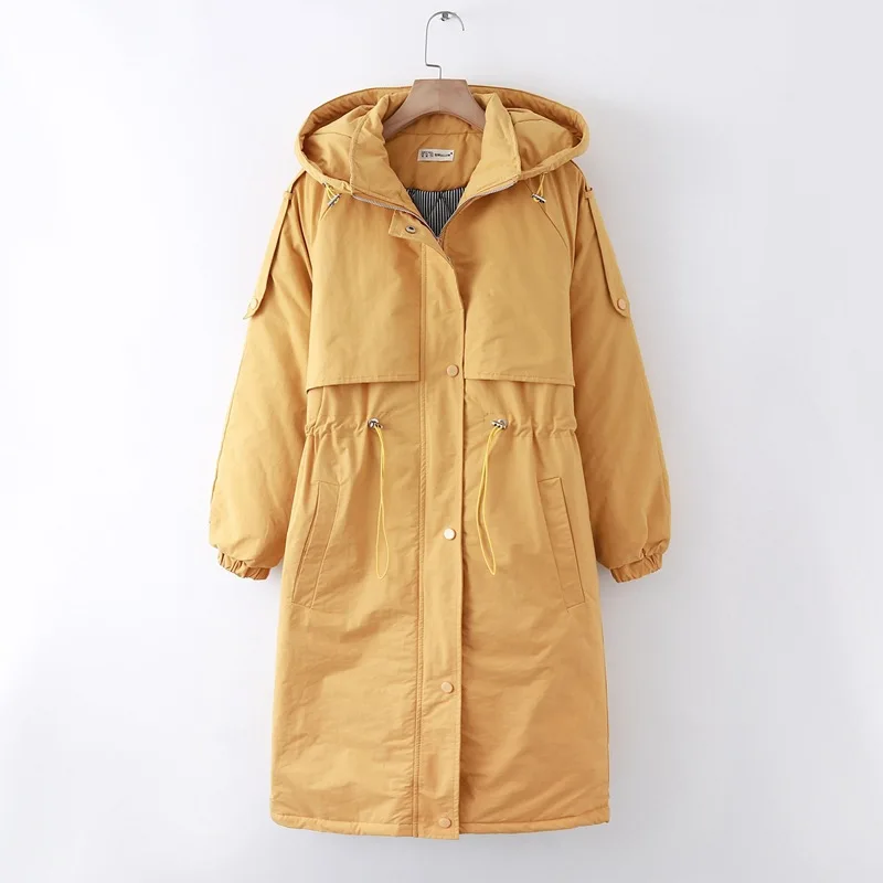 

2018 Winter New Style Korean-style 5 Colors Workwear-Style Loose-Fit Solid Color Long Hooded Cotton Coat Women's