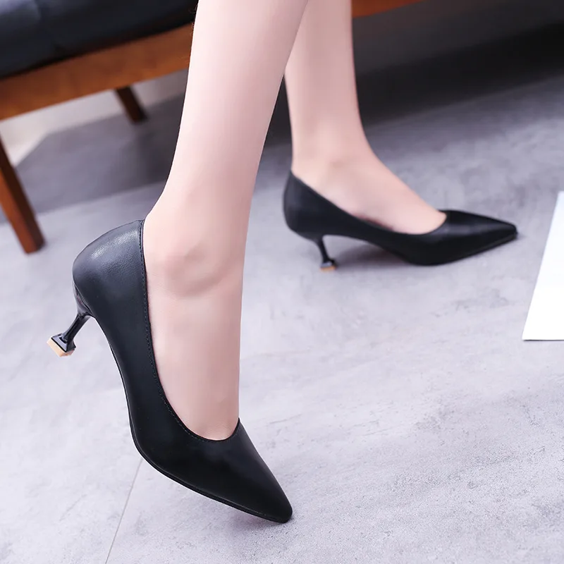 

High Heel Shoes 2017 Spring New Style Korean-style Autumn Shoes Versatile Pointed-Toe Thin Heeled Semi-high Heeled Students WOME