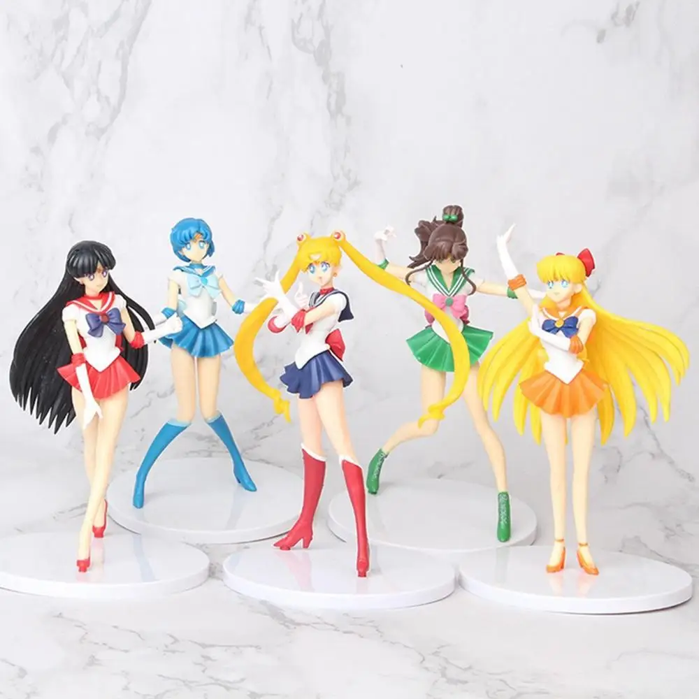 

5pcs/set Anime Sailor Moon Action Figures Toys Mercury Jupiter Venus Figurines Collectable Models Kids Cartoon Doll Toy Gifts