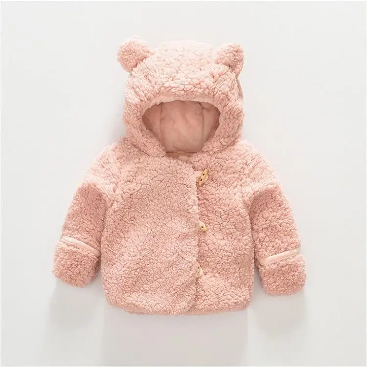 Baby Winter Coat Children Plus Velvet Thick Warm Quilted Woolen Coat Boy and Girl Cartoon Hooded Lamb Fur Baby coat