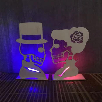 

Colorful LED Night Light Halloween DIY Wooden Mr. Mrs. Skeleton Ghost Festival Party Decoration Valentine's Day Holiday Gifts