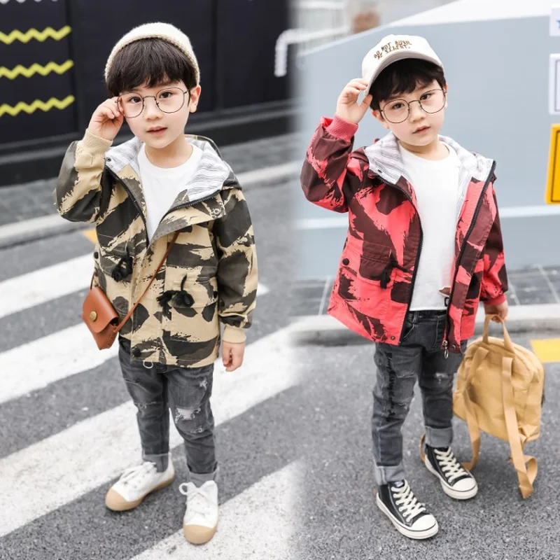 

Boys Hooded Jacket Autumn Windbreaker For Teenage Boy Outerwear Spring Children Camouflage Coats Kids School Clothes Teens Tops