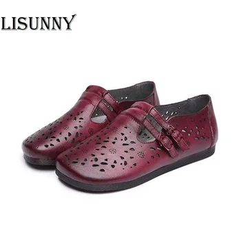 

2020 women's summer footwear new women's shoes made of genuine leather flat mesh Casual vintage mom's shoes