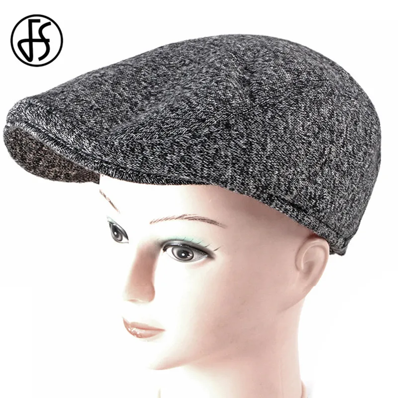 FS, винтажный шерстяной вязаный берет, шапка для мужчин, Осень-зима, классический британский стиль, шерсть, продвинутый, плоская, плющовая шапка, черный, серый, кофейный
