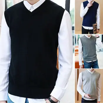 

Vest Warm V-Neck Sleeveless Pullover Tops Shirts Men's Sweater Knitted Casual
