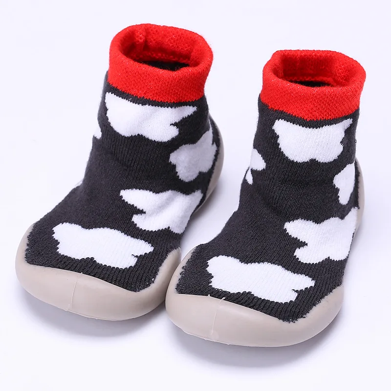 Обувь для малышей; носки для малышей; нескользящие носки-тапочки для малышей; детская обувь с мягкой резиновой подошвой; утепленная махровая обувь для малышей - Цвет: GreyCloud