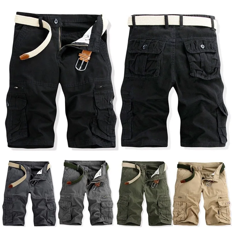 

2019 Summer MEN'S Fifth Pants Large Size Workwear Shorts Pure Cotton Multi-pockets Bib Overall Shorts 038