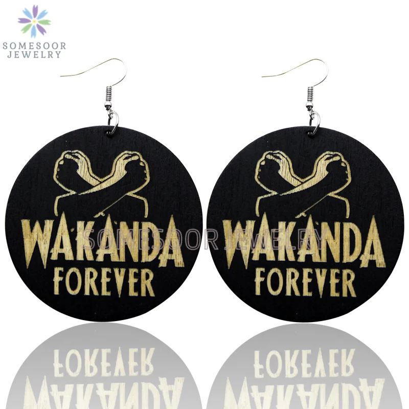 SOMESOOR с лазерной гравировкой WAKANDA Forever африканские деревянные висячие серьги