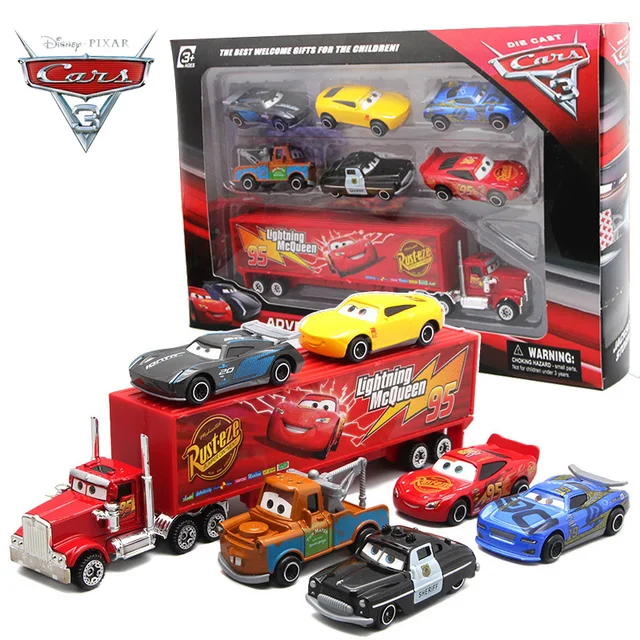 Original Disney Pixar Car 3 Lightning McQueen Jackson Storm Mack Uncle Truck Set 1:55 Diecast Metal Car Model Toy Christmas Gift 1