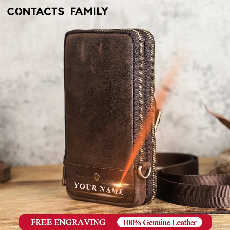 CONTACT'S FAMILY натуральная кожа винтажная Мужская поясная сумка для телефона