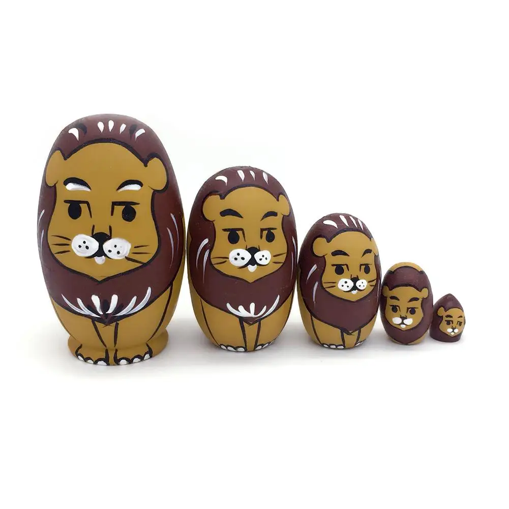 5Pcs/Set Egg Shape Cute Lion Nesting Dolls Wooden Figurine Matryoshka Kids Toy | Игрушки и хобби