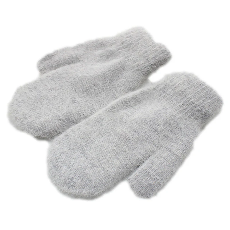 Двухслойные перчатки из кроличьей шерсти, женские зимние корейские однотонные перчатки на все пальцы, зимние женские перчатки, варежки для девочек