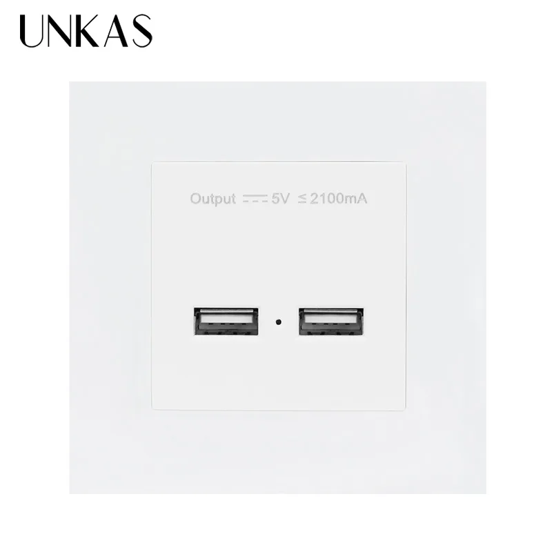 

UNKAS Dual USB Smart Charging Port 5V 2A Output Wall PC Panel UK Standard Wall Power Socket Electrical Outlet