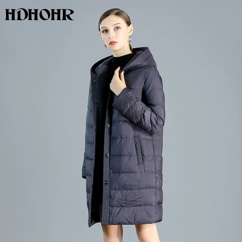 HDHOHR высококачественное пальто из натурального меха для женщин, пальто из натурального меха кролика с хорошим пухом, Двусторонняя одежда, теплая женская меховая куртка