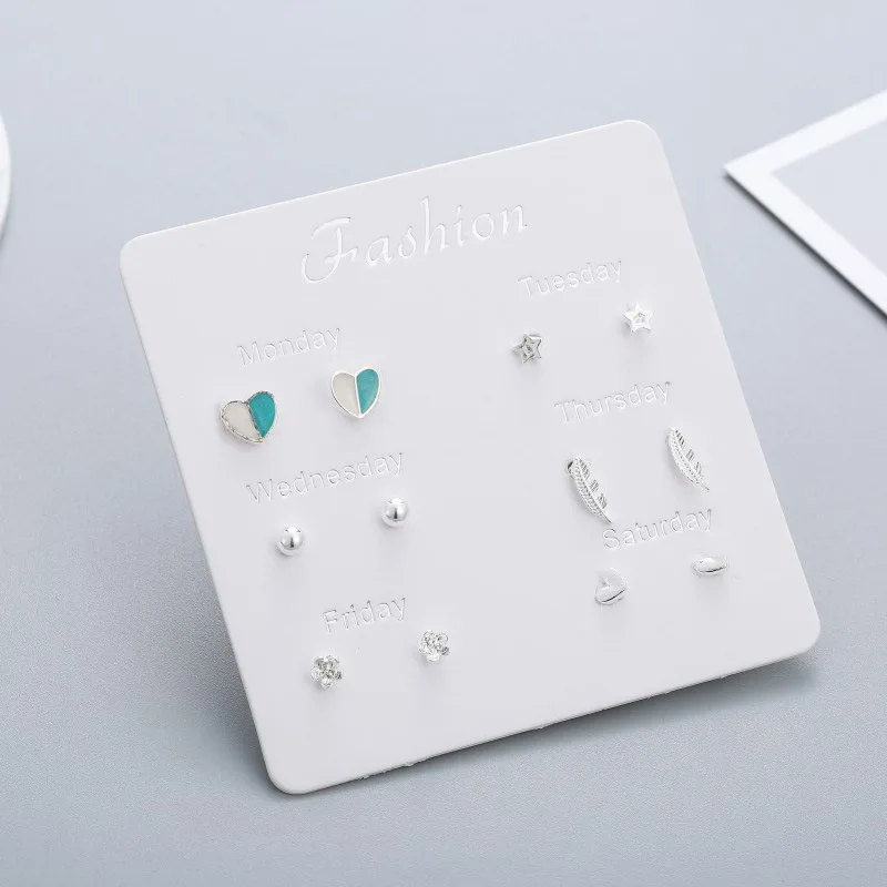 Женские серьги гвоздики 6 пар/компл. с кристаллами в виде звезд и сердца милые