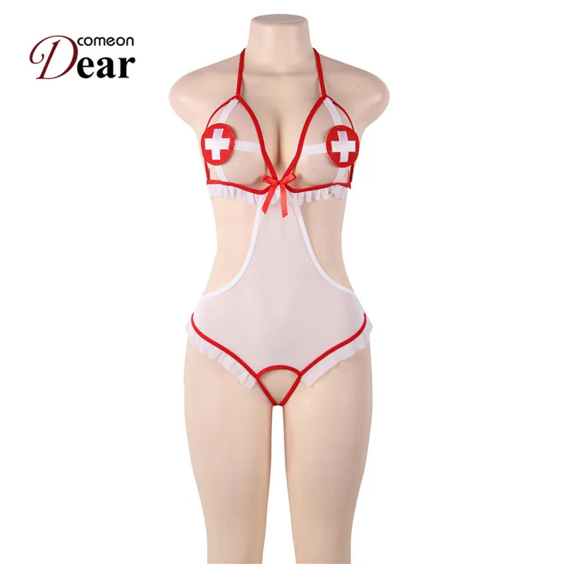 Comeondear, M 5XL, сексуальное женское белье, боди, костюмы для медсестры, косплей, размера плюс, женские эротические боди для секса, ролевые игры, RB80674