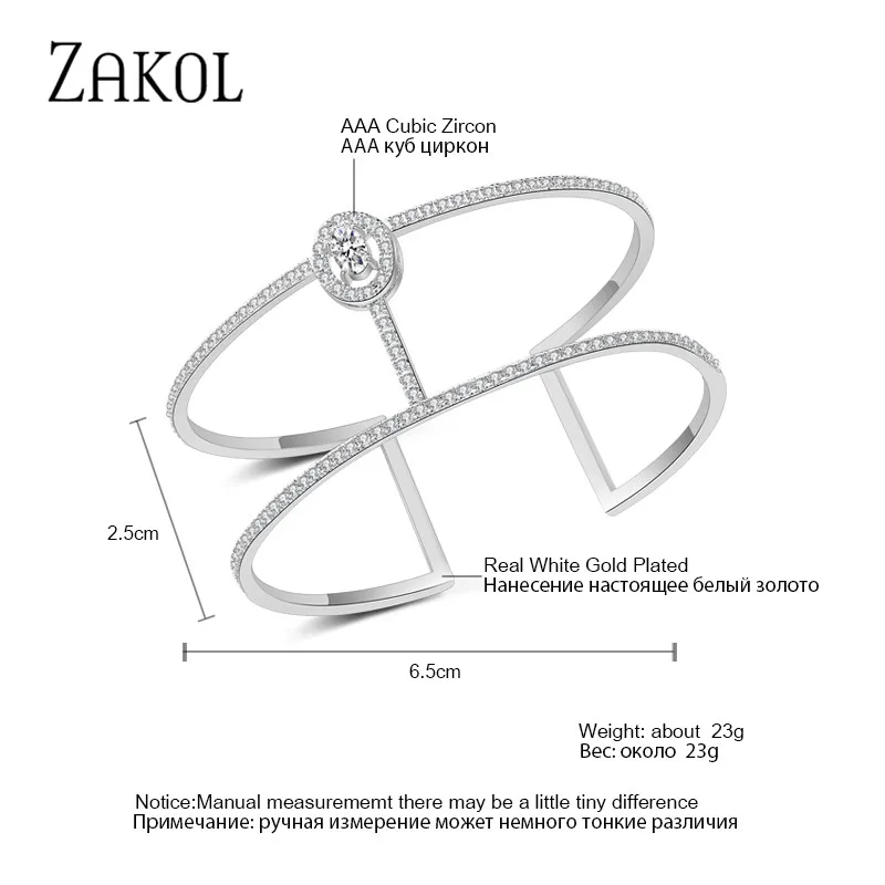 ZAKOL Новое поступление Изысканный браслет манжета с цирконием микро закрепкой