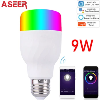 

ASEER 9W Smart WiFi Lamp E27 LED RGB Lamp,AC110-250V Dimmable Timer Function Magic WIFI LED Bulb 9W,Work with Alexa/Google Home