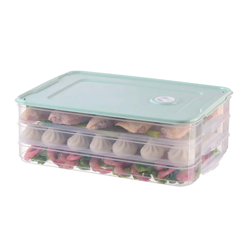 Лоток для хранения еды, контейнер для хранения пельменей с крышкой BJStore - Цвет: green-3 layers