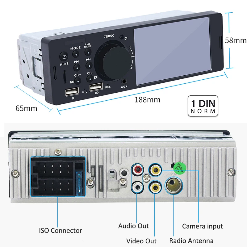 4," Автомагнитола 1 Din с сенсорным экраном MP5 видеоплеер Dual USB TF Bluetooth Handsfree 7 цветов Освещение головного устройства ISO PHYEE 7805C