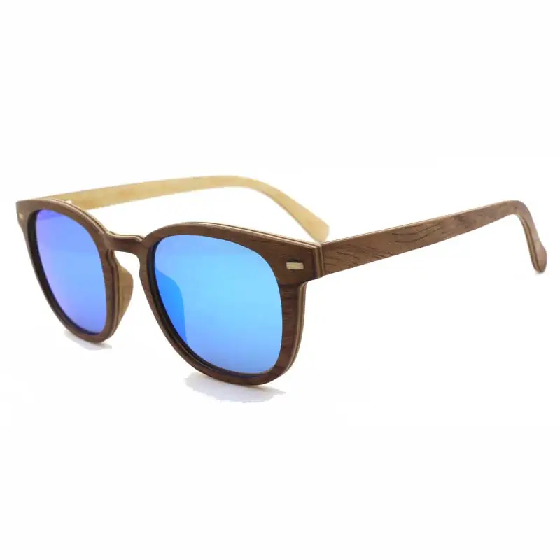 blue lens BerWer Для женщин Для мужчин деревянные бамбуковые солнцезащитные очки с поляризованными линзами в стиле ретро; винтажная, брендовая, дизайнерская солнцезащитные очки - Цвет линз: blue lens