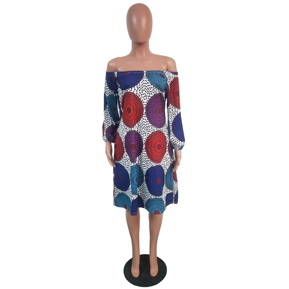Африканское модное Повседневное платье до колена с длинным рукавом и открытыми плечами, этническое женское платье в горошек, женское винтажное свободное осеннее платье