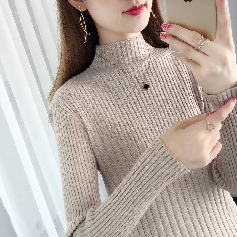 Ohclothingновый стиль зарубежного стиля, вязаная рубашка на подкладке на осень и зиму, приталенный пуловер, корейский топ с длинными рукавами - Цвет: light coffee