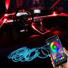 Led carro luz ambiente backlight música rgb vários modos de controle app auto interior decorativo luzes atmosfera