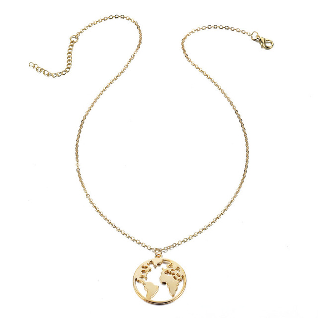 Map Necklace Globetrotter Gold Map Pendant World Choker Map Crescent Moon Necklaces&Pendants Dainty Pendants For Women