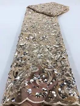 

2020 Latest African Lace High Quality African French net Tulle Lace Fabric with Sequins embroidery For African Wedding