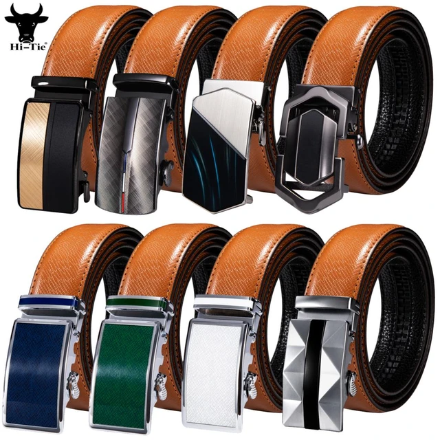 Orange Brown Leather Mens Belts Automatic Buckles Ratchet