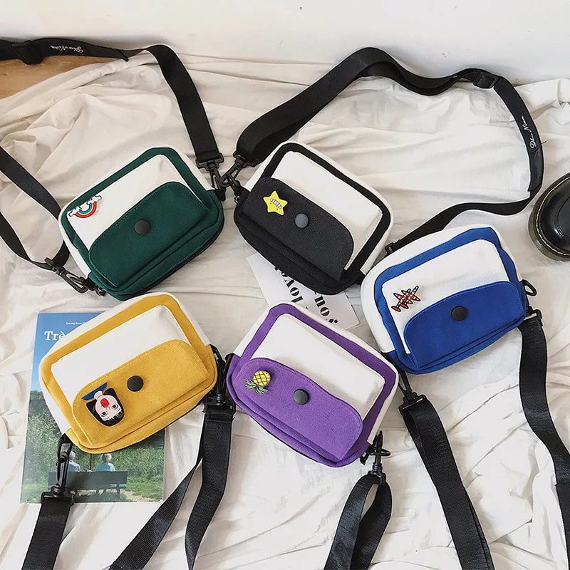 

One-Shoulder Canvas Bag Women's 2019 New Style Hipster Phone Bag INS Harajuku Mini Oblique Bag