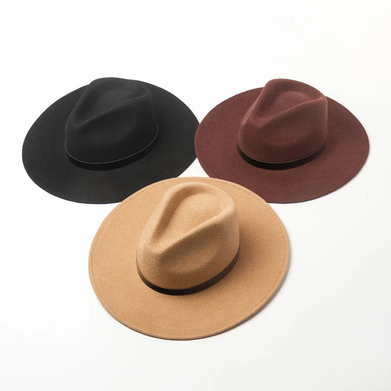 01910-HH8164 Зимняя шерстяная однотонная формальная Шляпа Fedora для мужчин и женщин для отдыха Панама шляпа