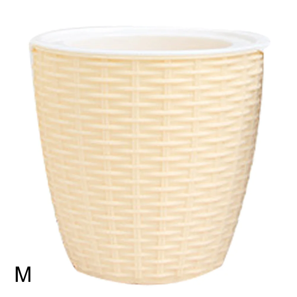Plant Pot Cover Indoor Plastic Rattan Flower Cover Round Modern Decor Planter Durable J99Store