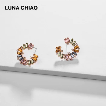 

LUNA CHIAO Rainbow Colorful Crystal Fancy Statement Hoop Earring for Women