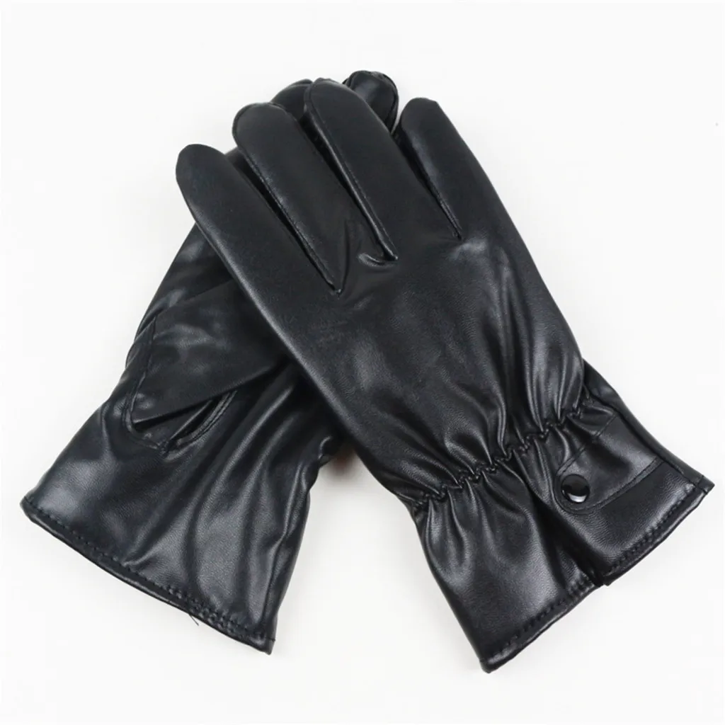 Женские зимние толстые перчатки из искусственной кожи черного цвета, женские водонепроницаемые перчатки, модные уличные варежки с сенсорным экраном# T