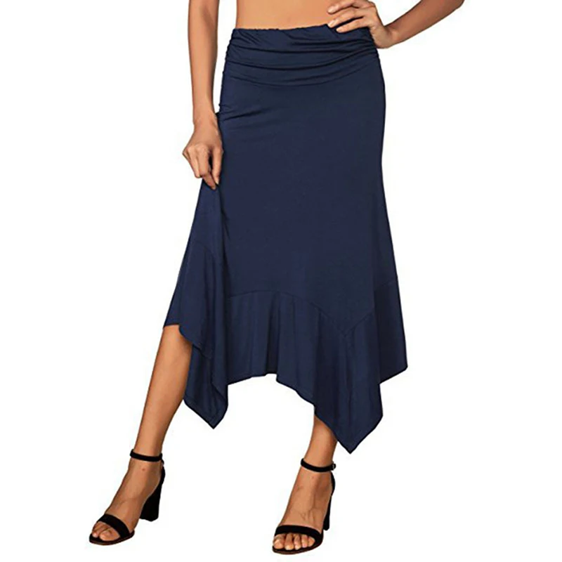 Navy Женская Стандартная юбка однотонная рабочая одежда пакет бедра Асимметричная длинная юбка осень Bodycon Femininas длинные юбки для женщин - Цвет: Navy