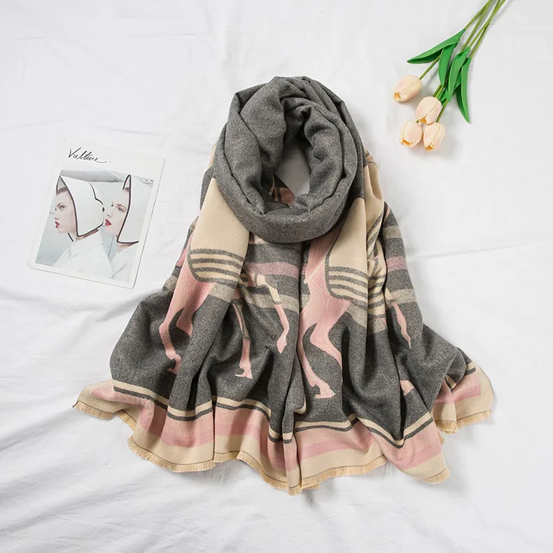 Роскошный зимний кашемировый шарф для женщин, шали и обертывания, модный платок с животным принтом, теплые шарфы-пончо, женские шарфы для женщин