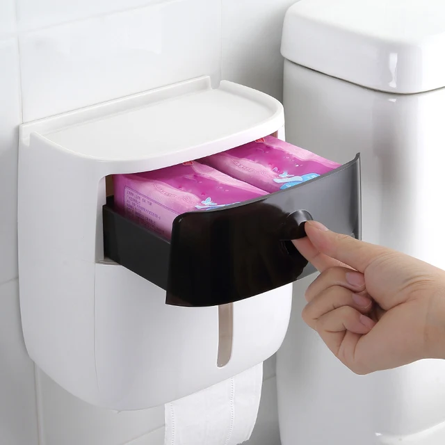 Wall-Mounted Waterproof Plastic Toilet Paper Holder with Shelf