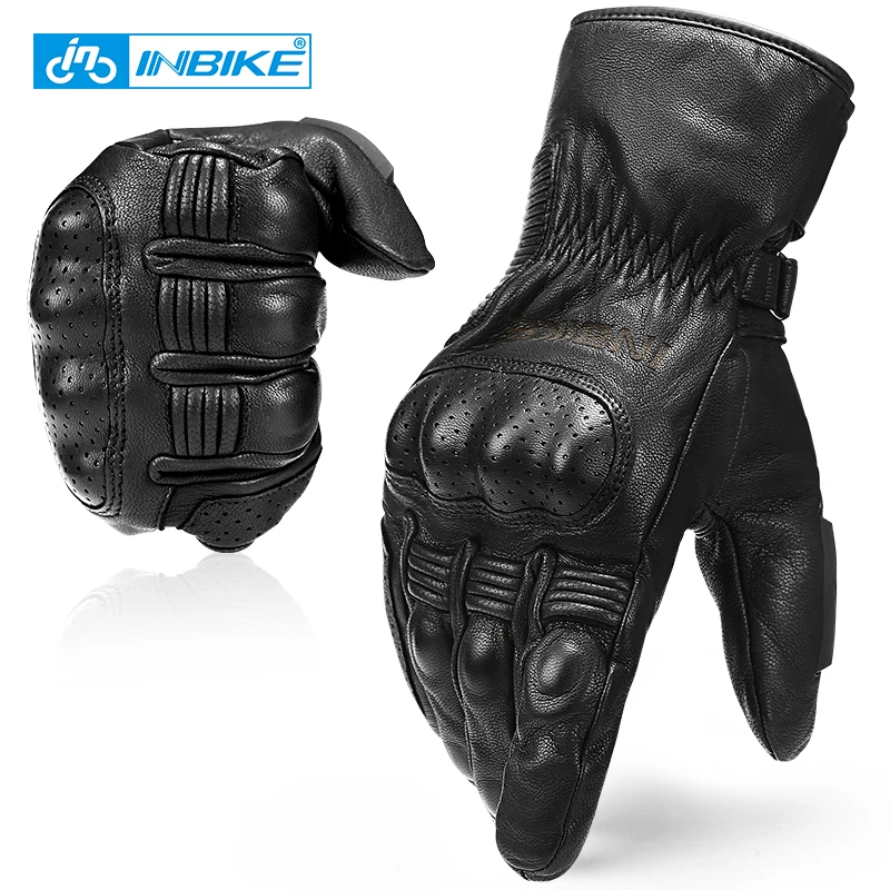 Winter Goat Skin Cycling Gloves Shell Gear protection Motorbike Bicycle Skiing Thermal