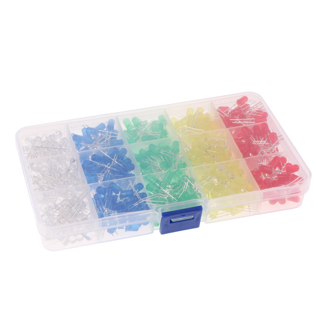 500PCS 5mm LED Assorted Kit Super Bright Light Emitting Diodes 5 Colors+Box